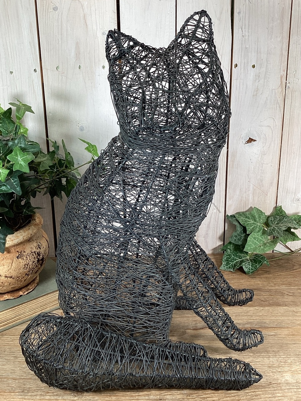 Contemporary Cat or Fox Metal Wire Sculpture 18.5" Tall Modern Animal Art Decor